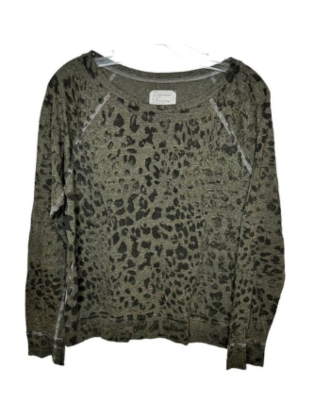 Current Elliott Army Green Heather Charcoal Leopard Print Long Sleeve Top
